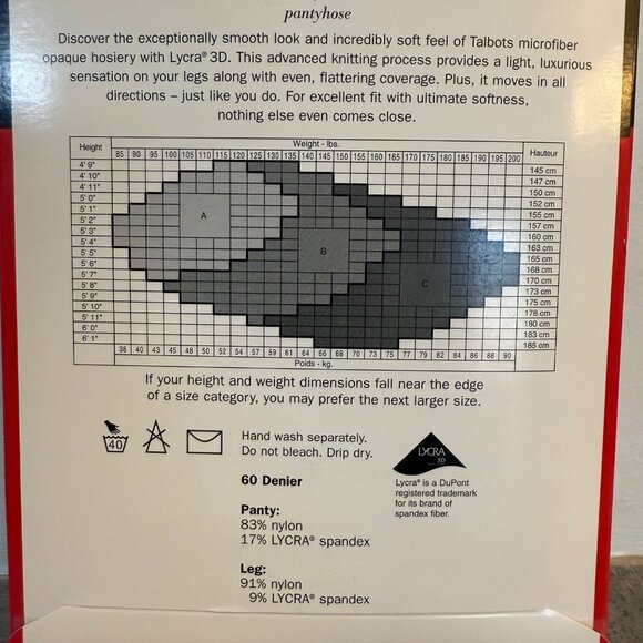 Talbots Microfiber Opaque Control Top Pantyhose Lycra 3D 60 Denier Sz A Seashell - Picture 4 of 10